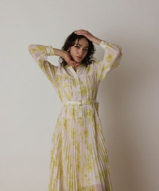 GRACE CONTINENTAL フラワープリントプリーツワンピース イエロー