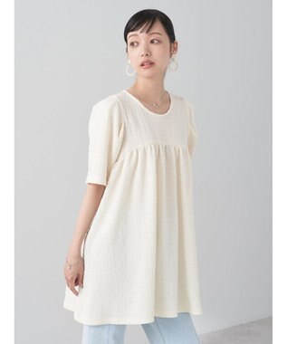 earth music&ecology ジャガードギャザーチュニック Ivory