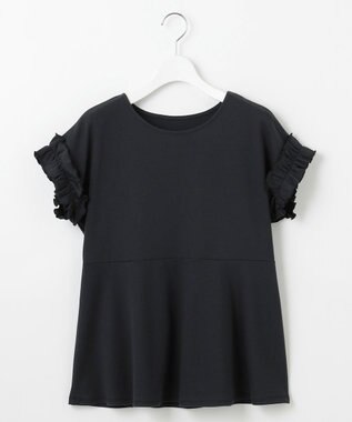 Feroux 【汗ジミが目立たない】フリル袖ペプラムデザインTシャツ ブラック系