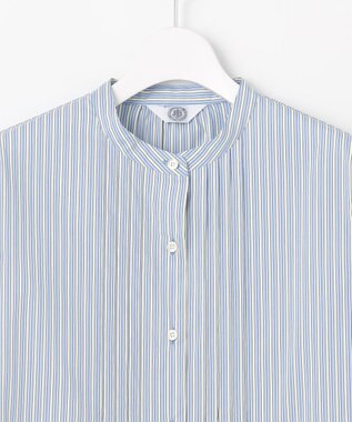 J.PRESS LADIES S 【洗える】BEZコットンナイロン ストライプ ピンタック ブラウス ブルー×イエローストライプ系1