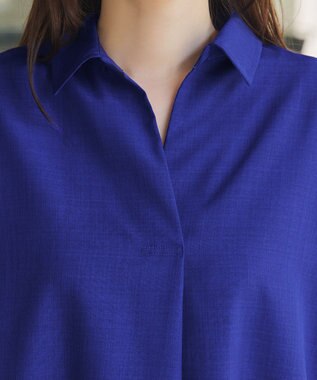 Tiaclasse 【洗える】麻ライクスキッパーシャツチュニック ブルー