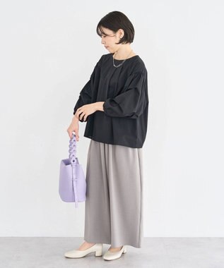 Green Parks イージーケア袖タックブラウス Black