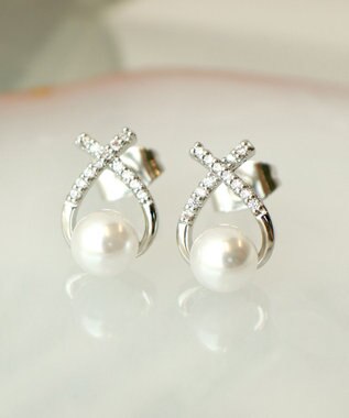 Tiaclasse 【選べる2TYPEデザイン】【金属アレルギー対応】クロスドロップピアス＆イヤリング ピアス：シルバー