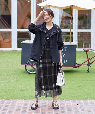 Tiaclasse 【小倉優子さん着用】チュールレースチェックスカート ブラック