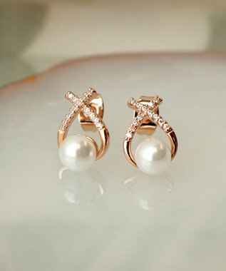 Tiaclasse 【選べる2TYPEデザイン】【金属アレルギー対応】クロスドロップピアス＆イヤリング ピアス：ピンクゴールド