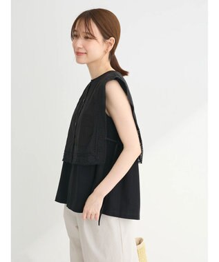 Green Parks インド綿　スクエアレース衿 Black