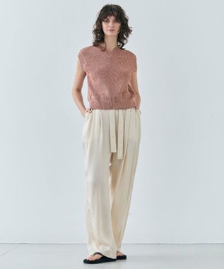 BEIGE， 【洗える・VERY 6月号掲載】PAWPAW / ウエストリボンタックワイドパンツ Meringue