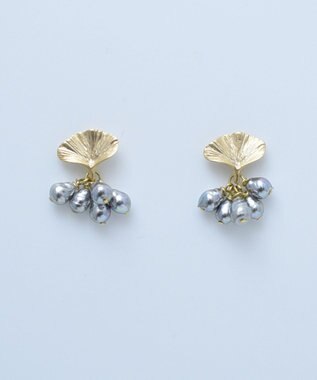 monshiro 【ガラスパール】イチョウプチ ピアス ゴールド×グレー