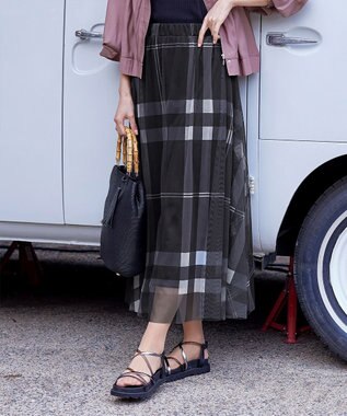 Tiaclasse 【小倉優子さん着用】チュールレースチェックスカート ブラック