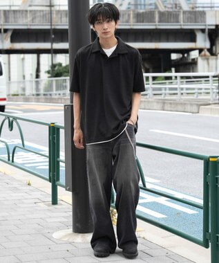WEGO 【ユニセックス着用ITEM】フェイクレイヤードニットポロシャツ（SS） ブラック