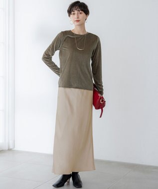 23区 【洗える】シアーベロア ロングスリーブ Tシャツ カーキ系