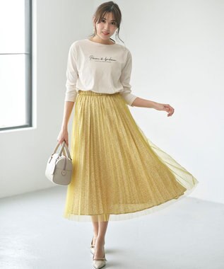 ANY SIS 【洗える】ラメ刺繍長袖 Tシャツ アイボリー