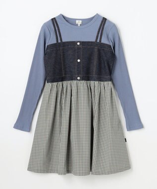 組曲 KIDS 【110-140㎝】 チェックドッキング ワンピース ミント