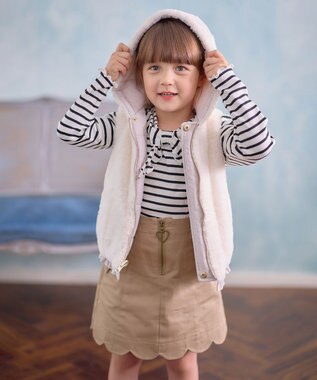 ANY KIDS ボア リバーシブル ベスト ベージュ×エクリュ