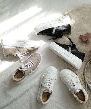 Pointer 日本製 本革ボリューム厚底スニーカー オフホワイト