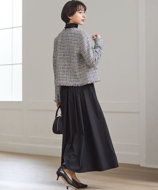 23区 L GIOLICAツイード ノーカラー ボタン ジャケット ブルーミックス