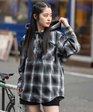 WEGO フードチェックシャツ