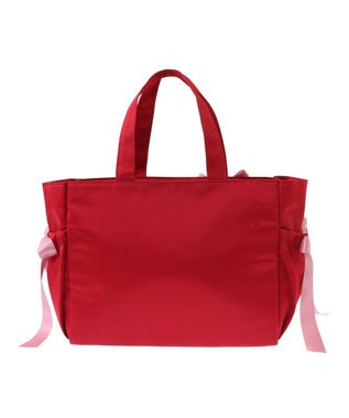 Maison de FLEUR サイドポケットリボンサテントートバッグ Red