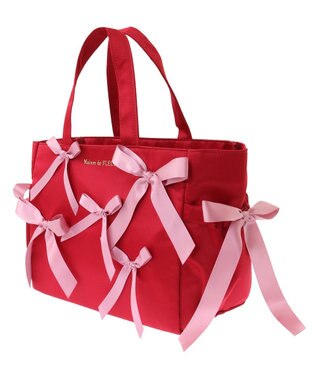 Maison de FLEUR サイドポケットリボンサテントートバッグ Red