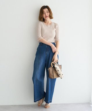 YECCA VECCA シアーMIX5分袖ニット Off White