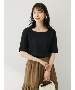 Green Parks 前後２ｗａｙリブ５分袖プルオーバー Black