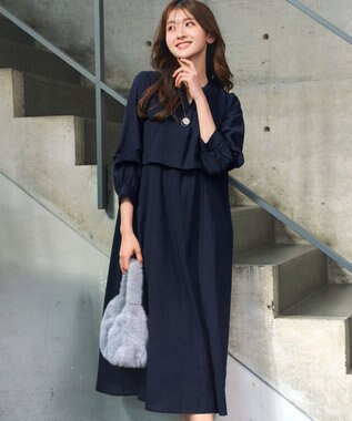 Tiaclasse つまみタック袖ワンピース ネイビー