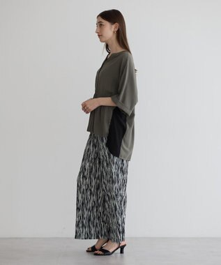 YECCA VECCA ギャザーデザイン配色シャツ Khaki