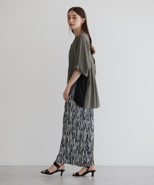 YECCA VECCA ギャザーデザイン配色シャツ Khaki