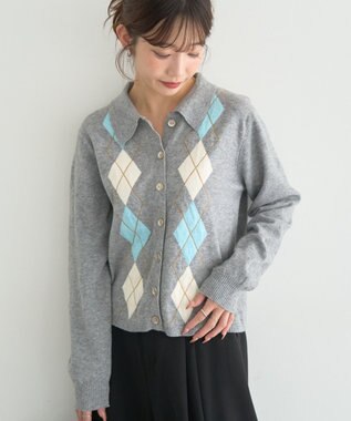 earth music&ecology 【予約】襟付きアーガイルニットカーディガン