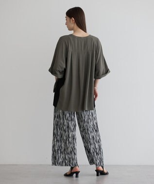 YECCA VECCA ギャザーデザイン配色シャツ Khaki