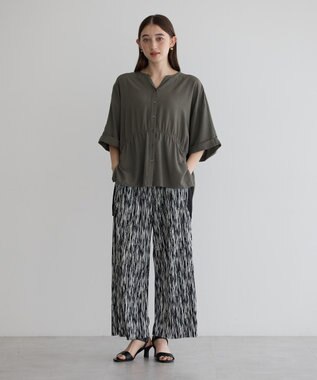 YECCA VECCA ギャザーデザイン配色シャツ Khaki