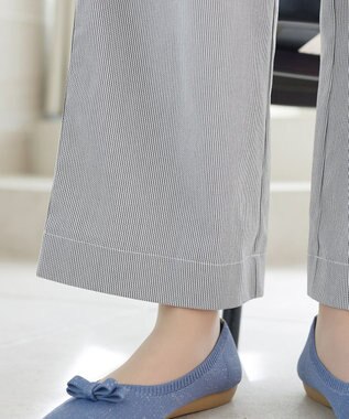 Tiaclasse ストライプストレッチワイドパンツ ブラックストライプ