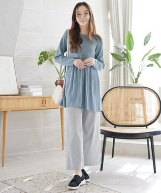 Tiaclasse ストライプストレッチワイドパンツ ブラックストライプ