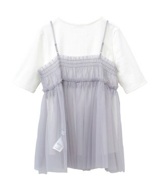 earth music&ecology ＳＥＴ２点チュールビスチェ＋リブプルオーバー Gray