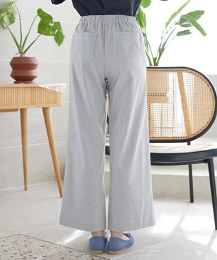 Tiaclasse ストライプストレッチワイドパンツ ブラックストライプ