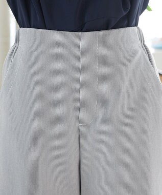 Tiaclasse ストライプストレッチワイドパンツ ブラックストライプ