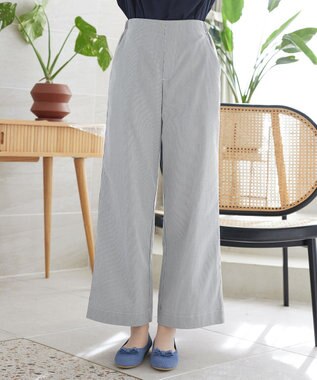 Tiaclasse ストライプストレッチワイドパンツ ブラックストライプ