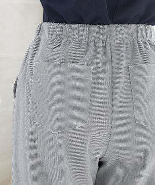 Tiaclasse ストライプストレッチワイドパンツ ブラックストライプ