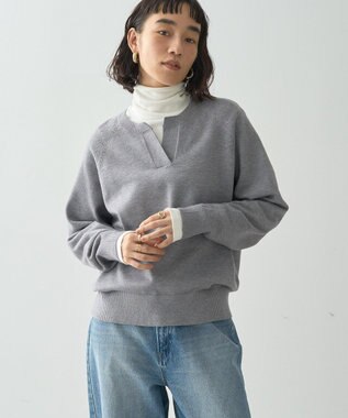 AMERICAN HOLIC バイパチカフタンネックラグランニットプルオーバー Gray Mixture