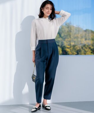 組曲 【洗える・ストレッチ】プランタンカラークロップド パンツ ネイビー系