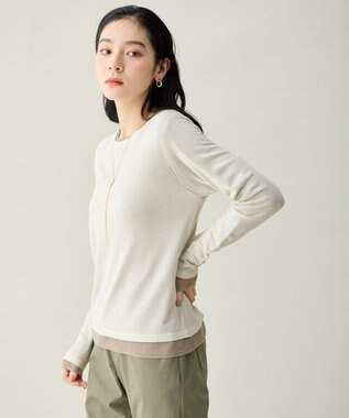 ANY カラーレイヤードニットTシャツ エクリュ×ベージュ