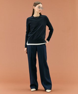 BEIGE， 【WEB限定・洗える】WILLOW / ストレッチクルーネックリブニット Navy