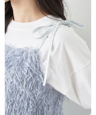 earth music&ecology 肩リボンフェザービスチェ Blue