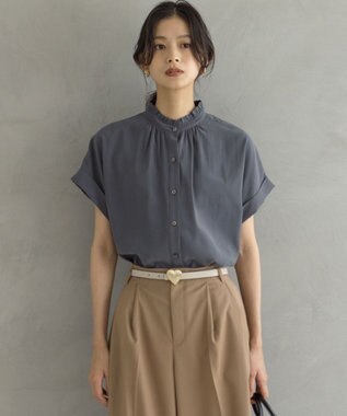 組曲 バウンディングシャーティング バンドカラーフリル ブラウス グレー系