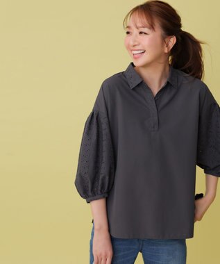 ANY SIS レースパフスリーブ シャツ スレート