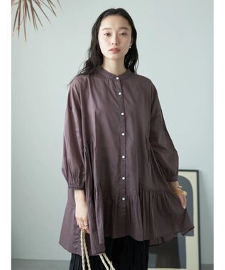 earth music&ecology コットンボイル切替ティアードチュニック Brown