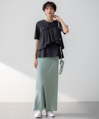 23区 【吸水速乾/防シワ】ジョーゼットサテン ナロー スカート ライトグリーン系