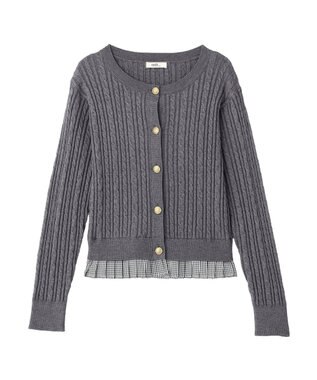 earth music&ecology 【予約】プリーツレイヤーケーブルニットカーディガン Gray