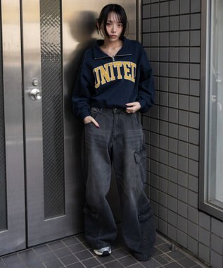 WEGO グラフィックハーフジップスウェット ネイビー