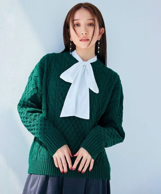 ANY L 【洗濯機可】ソフトタッチケーブルニット グリーン系